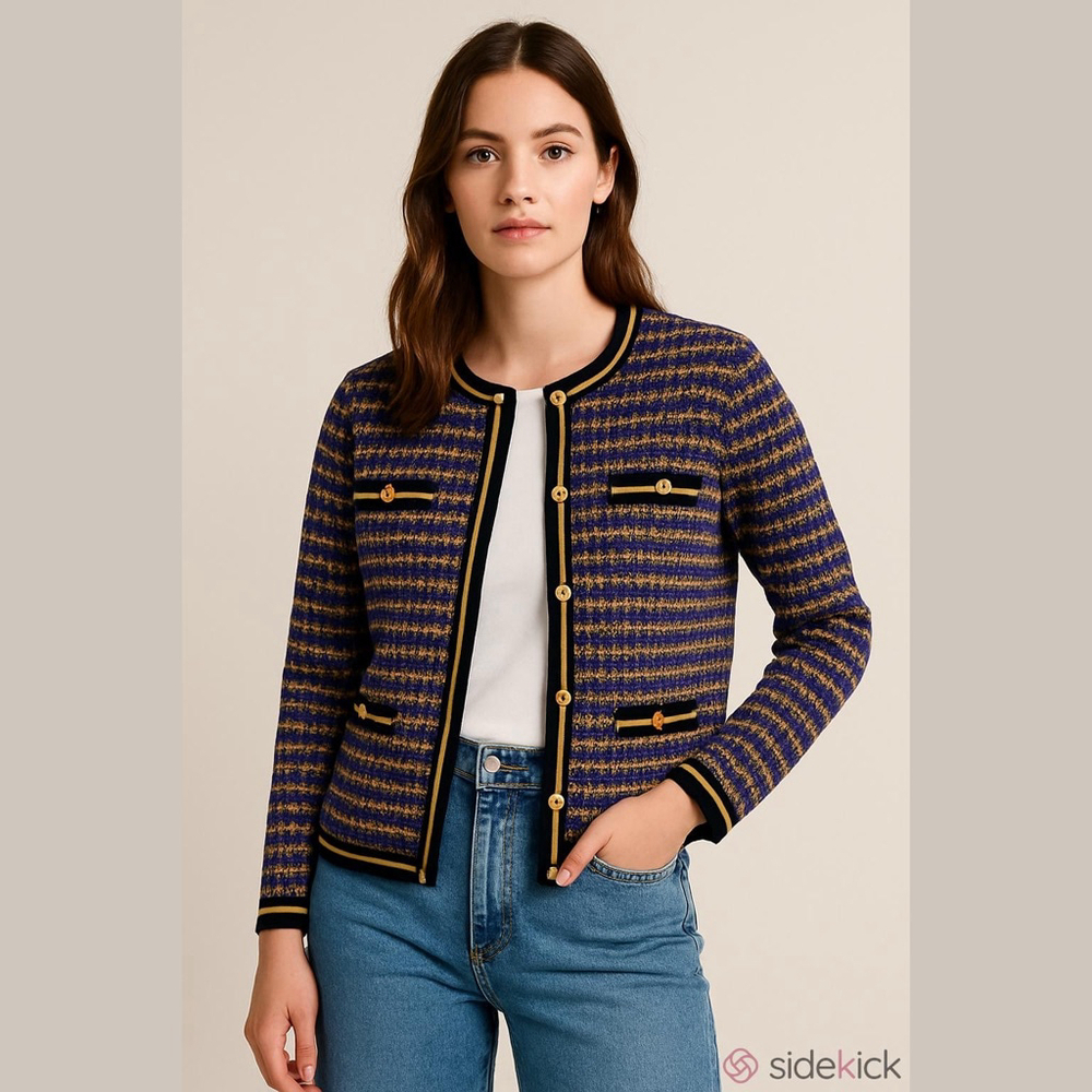 Grace Dane Lewis Cardigan Sweater Medium Colorful Pattern Gold Buttons